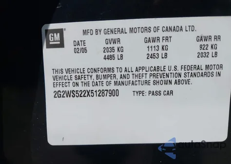 2005 Pontiac Grand Prix Gt from USA, damaged, VIN 2G2WS522X51287900